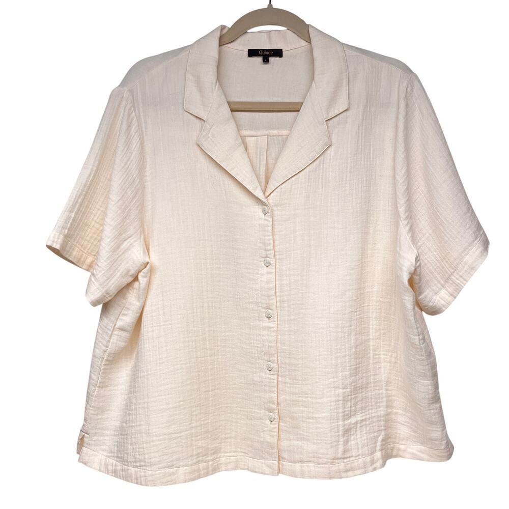 Quince Short Sleeve Camp Shirt Cotton Gauze Size Large